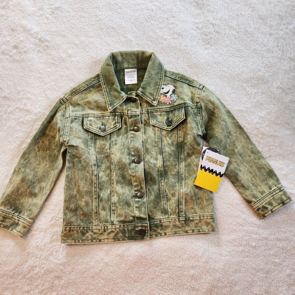 Peanuts Toddler Girls 5T Green Denim Acid Wash Snoopy Flowers Jacket NWT